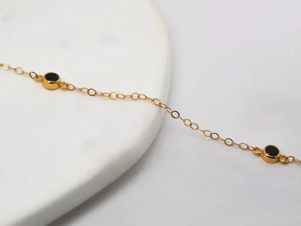 Black charm chain Gold Filled