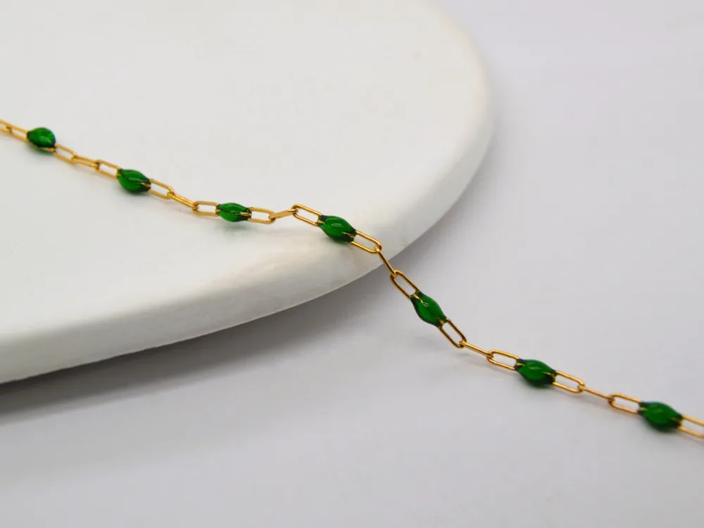 Green Enamel chain Gold Filled